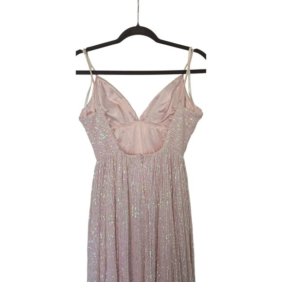 B.Smart  Sequin Spaghetti Strap Formal Gown Light Pink/Iridescent - Picture 4 of 12